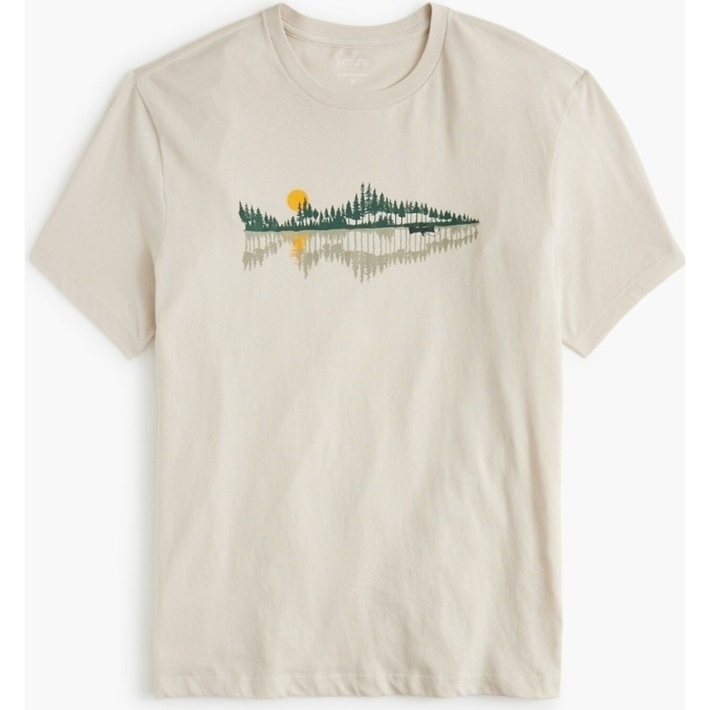 J.Crew Mens Graphic T-Shirt Tan Lake Reflection Nature Print Size‎ M NWT $50